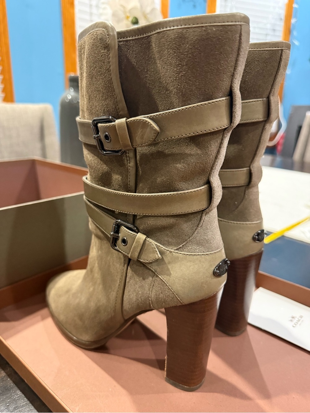 Coach Alexandra Suede MAT-Calf Strap Buckle Boots Style A8780 Size 8.5M - Picture 3 of 8